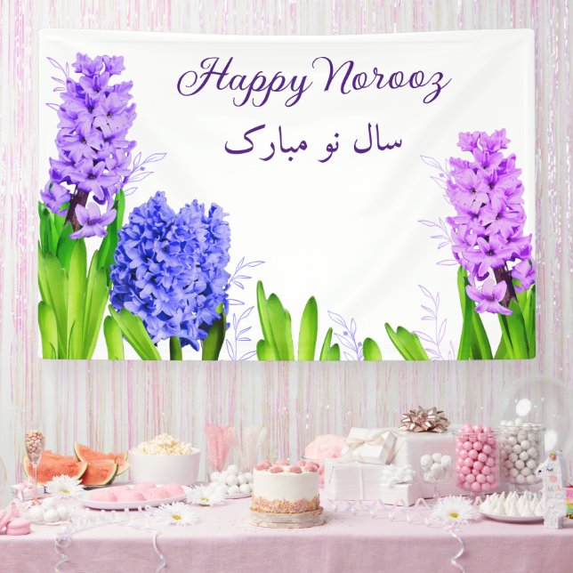 Flowers Purple Blue Pink Hyacinth Happy Norooz Banner (Party)