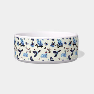 Flowers Rabbit Monkey Blue White Vintage Bowl