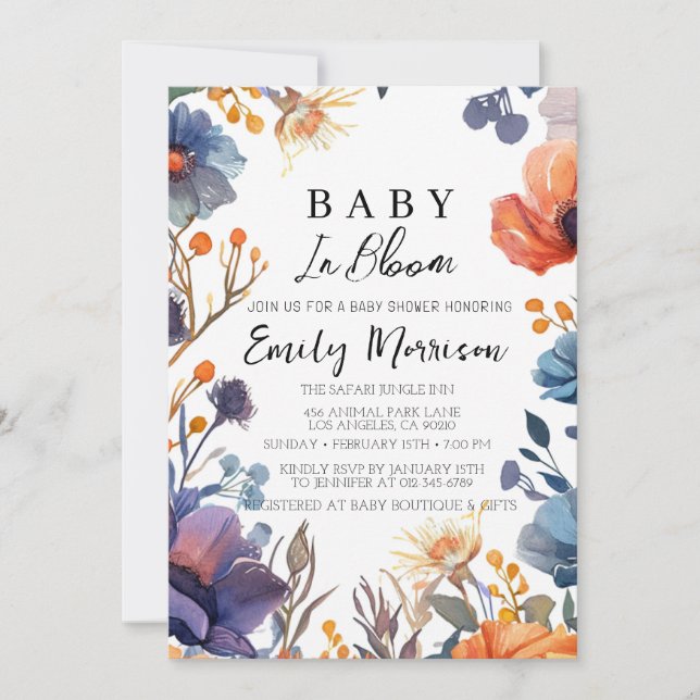 flowers red and blue Baby Shower  Invitation (Front)