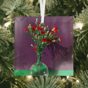 Flowers Red Carantion Bouquet Glass Tree Decoration