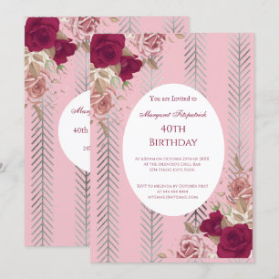 Flowers Red Pink Roses Birthday Party Invitation