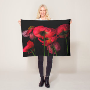 Flowers Red Poppies Fleece Blanket