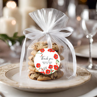 Flowers Red Poppies wedding Classic Round Sticker