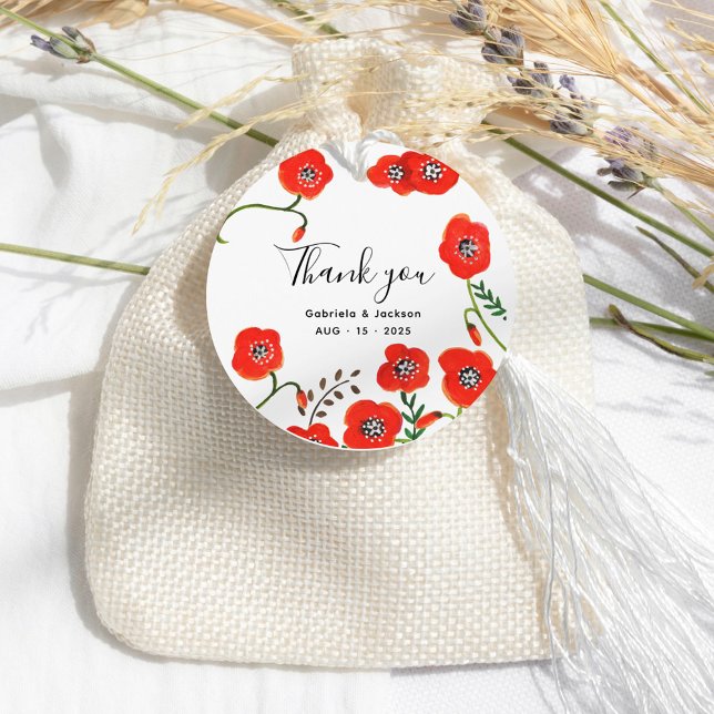 Flowers Red Poppies wedding Favour Tags (Flowers Red Poppies wedding Favor Tags)