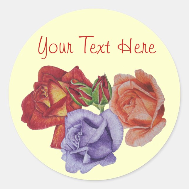 flowers red roses and rose buds floral art classic round sticker (Front)