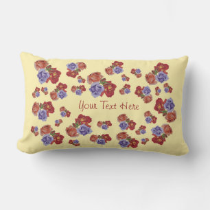flowers red roses and rose buds floral art lumbar cushion