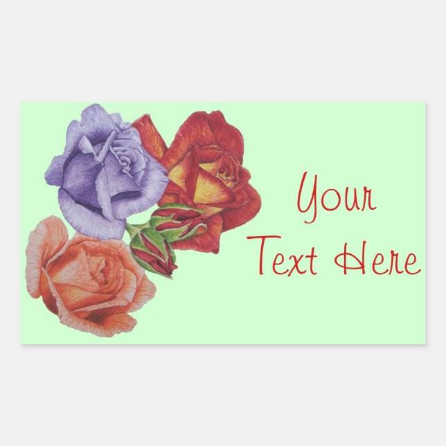 flowers red roses and rose buds floral art rectangular sticker (Front)