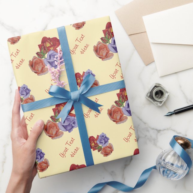 flowers red roses and rose buds floral  wrapping paper (Gifting)