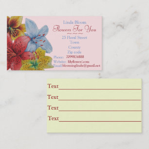flowers red yellow blue Lilies original florists Business Card