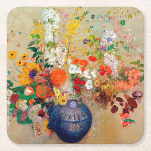 Flowers, Redon Square Paper Coaster