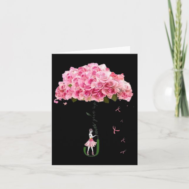 Flowers Ribbon Breast Cancer Awareness Fighter Wom Card (Front)