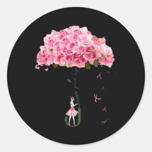Flowers Ribbon Breast Cancer Awareness Fighter Wom Classic Round Sticker