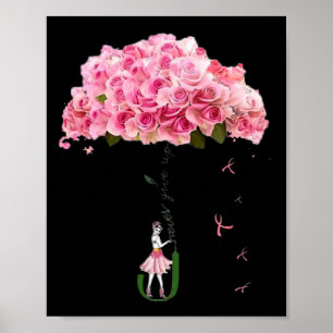 Flowers Ribbon Breast Cancer Awareness Fighter Wom Poster