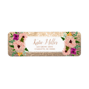 Flowers Rose Gold Glitter Label