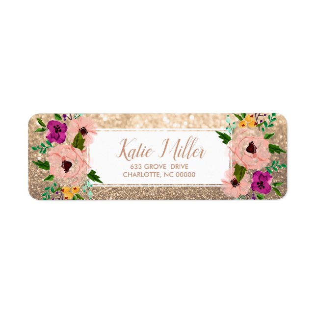Flowers Rose Gold Glitter Label (Front)