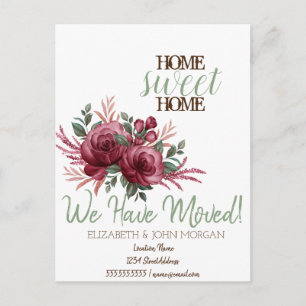 Flowers Roses Home Sweet Home Announcement Postcard