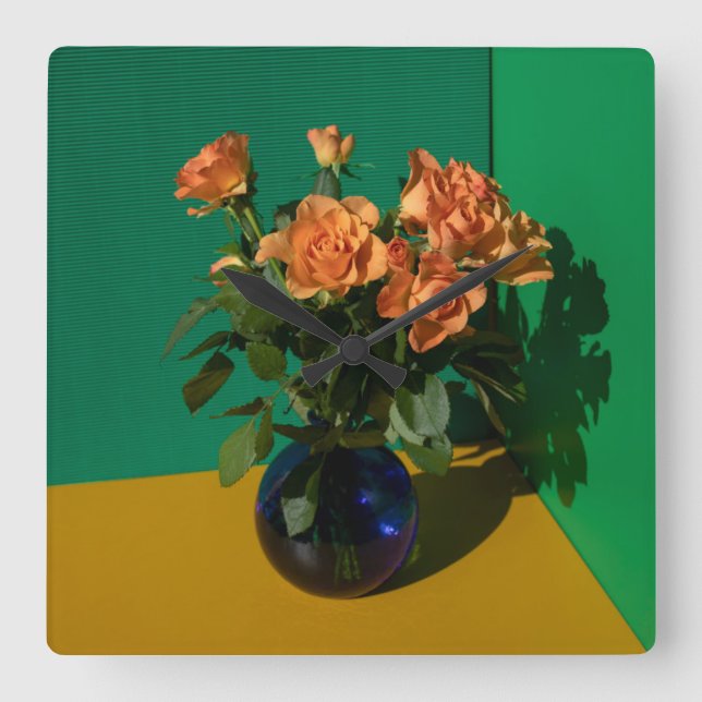 Flowers | Roses in Vase Square Wall Clock (Front)
