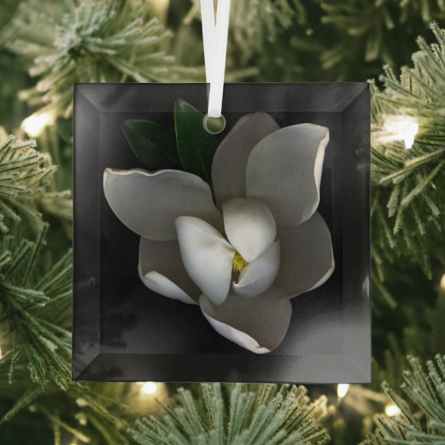 Flowers | Single White Magnolia Blossom Glass Tree Decoration (Insitu)