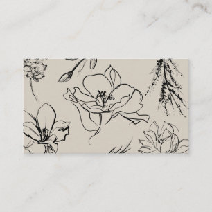 Flowers Sketch Beige Script Signature Classy Business Card