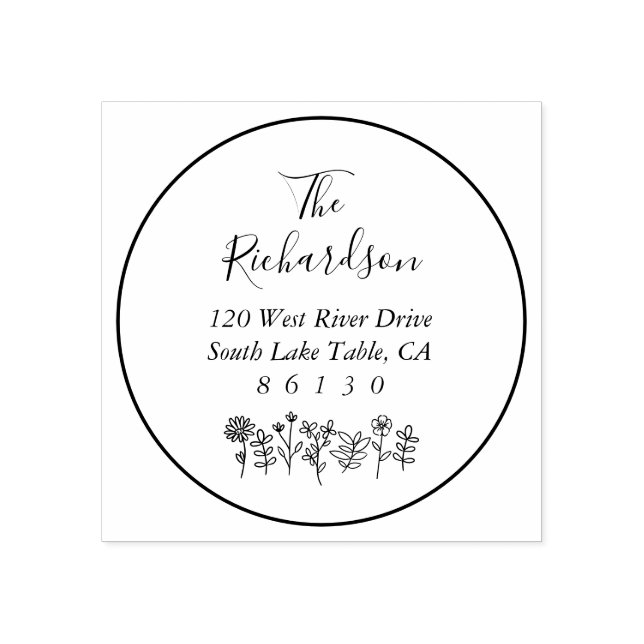 Flowers Sketch Diamond Return Address Self-inking Rubber Stamp (Imprint)