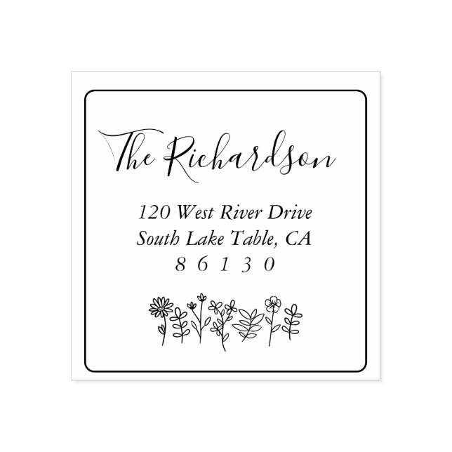 Flowers Sketch Return Address Self-inking Rubber Stamp (Imprint)