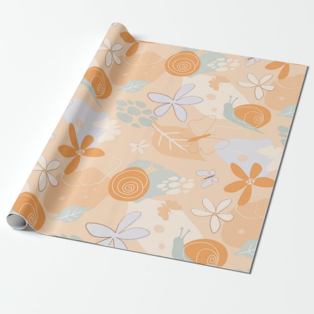 flowers, snails, butterflies. wrapping paper (Unrolled)