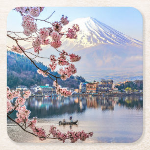 Flowers Spring Cherry Blossoms Japan Square Paper Coaster