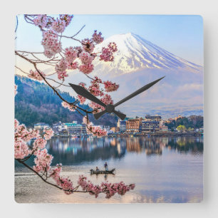 Flowers   Spring Cherry Blossoms Japan Square Wall Clock