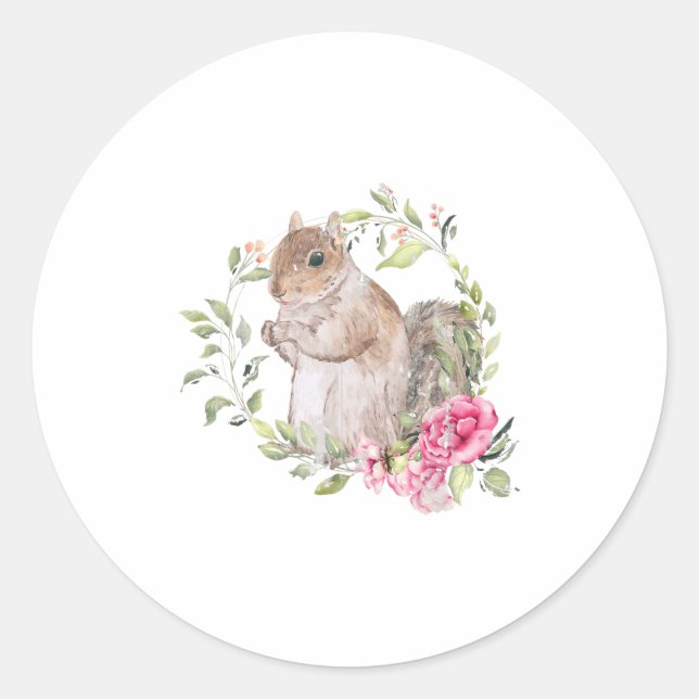 Flowers Squirrel _1  Classic Round Sticker (Front)