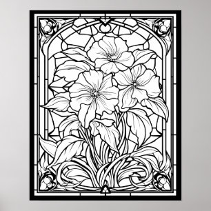 Flowers Stained Glass Window Coloring Poster