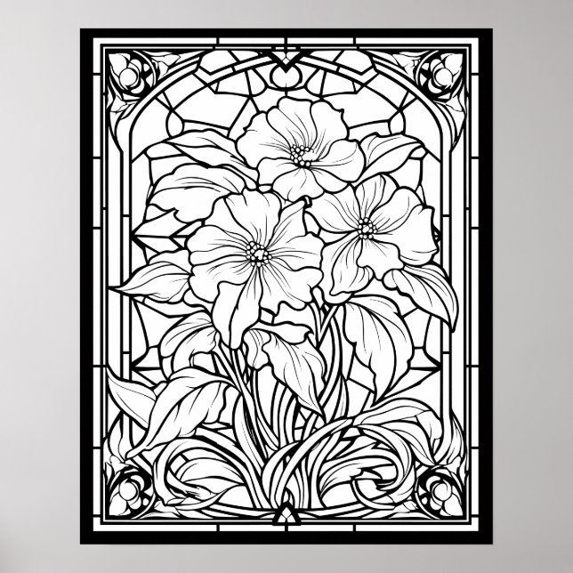 Flowers Stained Glass Window Colouring Poster (Front)