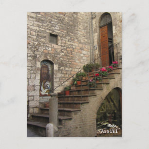 Flowers Stairway Assisi Italy Holiday Postcard