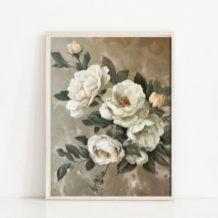 Flowers Still Life Oil Painting, Vintage Rose Prin Poster