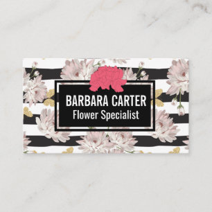 Flowers Stripes Carnations Gold Butterflies Business Card