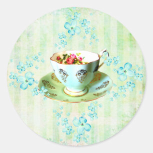 Flowers/Stripes stickes Classic Round Sticker