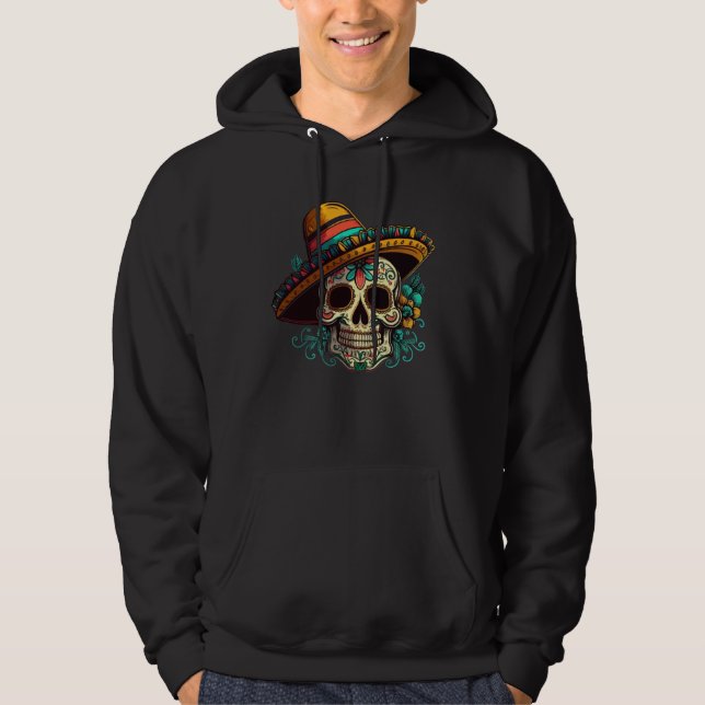 Flowers Sugar Skull Cinco De mayo Mexican Dia de L Hoodie (Front)