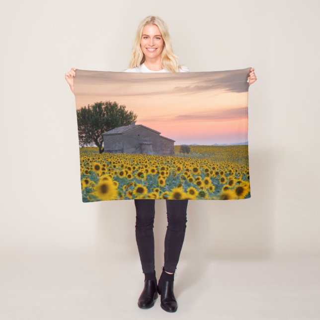 Flowers | Sunflower Field Provence, France Fleece Blanket (In Situ)