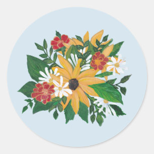 Flowers, Sunflower, Marigold and Daisies Classic Round Sticker