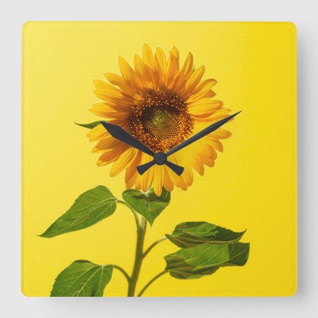 Flowers | Sunflower on Yellow Square Wall Clock (Front)