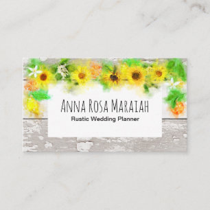 Flowers Sunflowers Lemon Rustic Vintage Old Wood Business Card