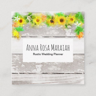 Flowers Sunflowers Rustic Vintage Old Wood Lemons Square Business Card