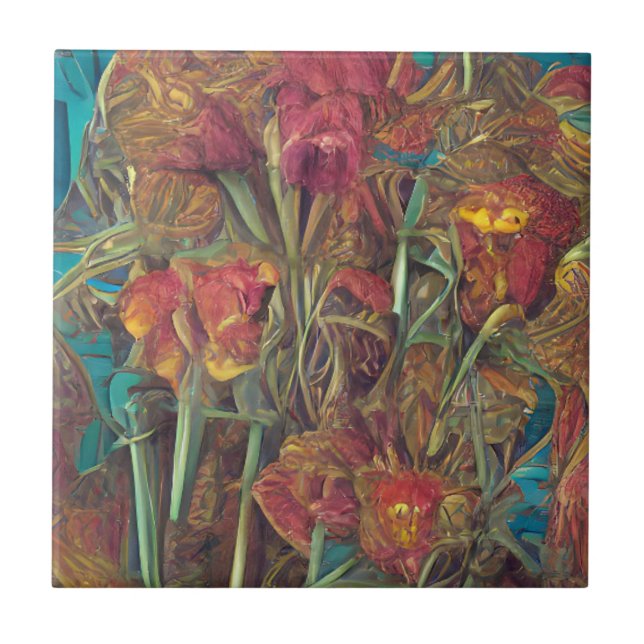 Flowers surreal pink green digital art  tile (Front)