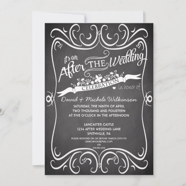 Flowers & Swirls Chalkboard After Wedding IDPP2 Invitation (Front)