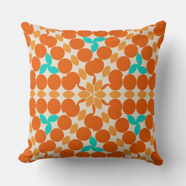 Flowers Swirls Circles and Twirls Orange and Teal Cushion (Front)