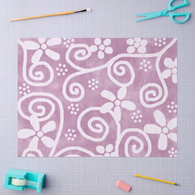 Flowers Swirls Dusty Pink White Pattern Decoupage Tissue Paper (Craft)