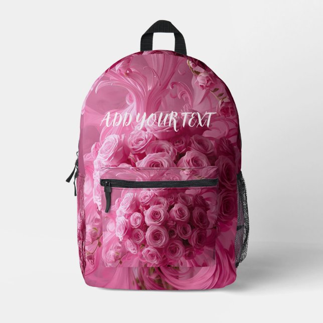 Flowers Swirls Pink Backpack – Personalised text (Front)