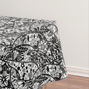 Flowers Tablecloth Black White Design