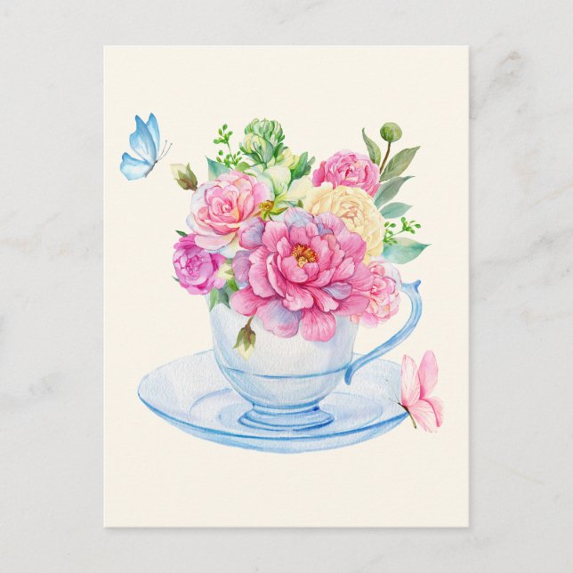Flowers tea cup  postcard (Front)