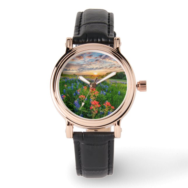 Flowers | Texas Bluebonnets & Indian Paintbrush Watch (Front)