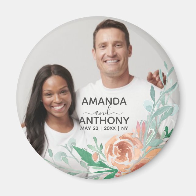 Flowers text and custom photo magnet (Front)